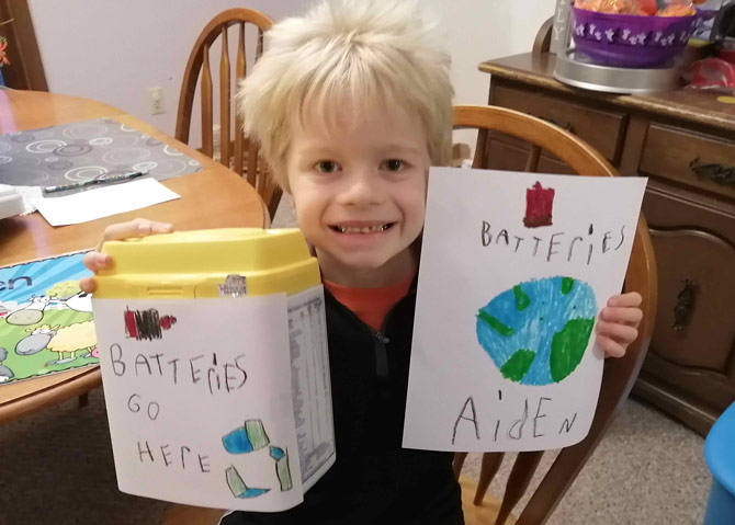 Aiden of Springfield was the first Battery Boss of the 2020-2021 Ontario Schools Battery Recycling Challenge!