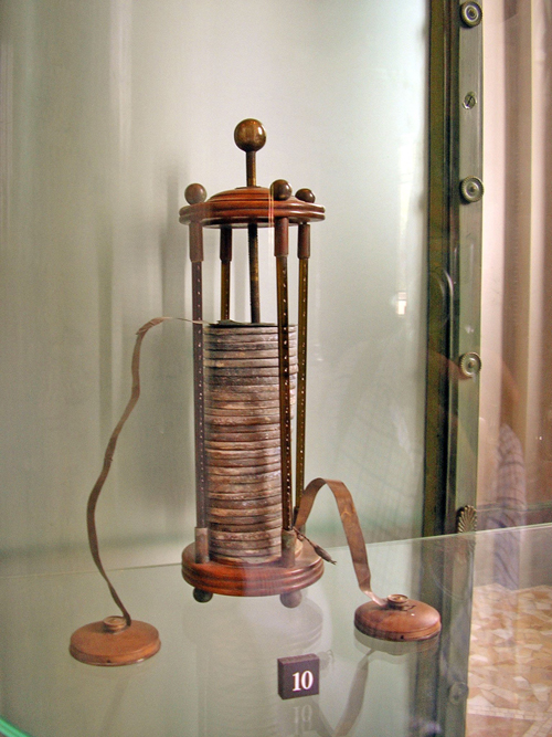 the Voltaic Pile, the first battery invented by Alessandro Volta in 1799